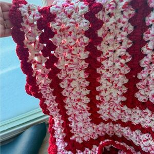 Handmade Red and White Crochet Blanket